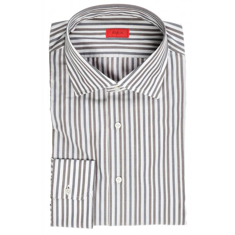 NEW ISAIA men's striped cotton sportshirt in brown mix
